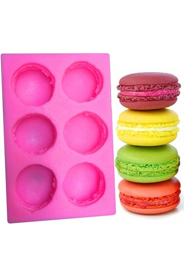BUSOHA 6-Cavity 3D Macaroon Silicone Mold for Cake, Macaron Hamburger Baking Molds, Cake Mold, Muff