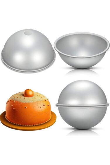 Paporich 4 Inch Dome Cake Pan, 2 PCS Football Hemisphere Mold, Kids DIY 3D Soccer Baking Tool, Alum