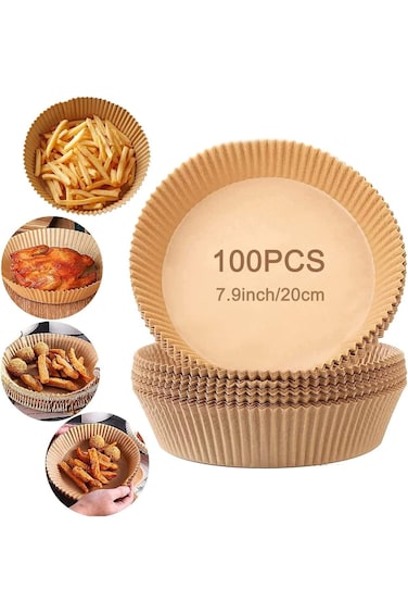SHOWAY 100PCS Air Fryer Disposable Paper Liner, 7.9inch/20cm Non-Stick Air Fryer Liners, Round Food