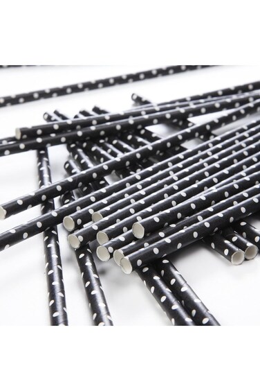Ginger Ray Paper Straws - Polka Dot Black