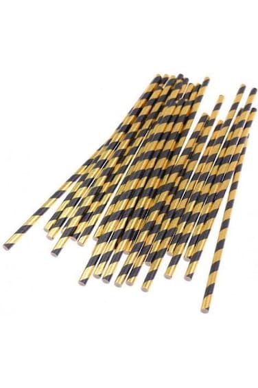 Paper Straw - Black &amp; Gold
