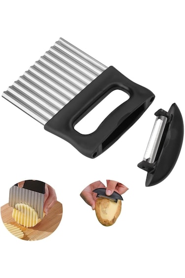 ALMEKAQUZ 2 In 1 Vegetable Cutter,Stainless Steel Vegetable Crinkle Cutter,Removable Potato Crinkle
