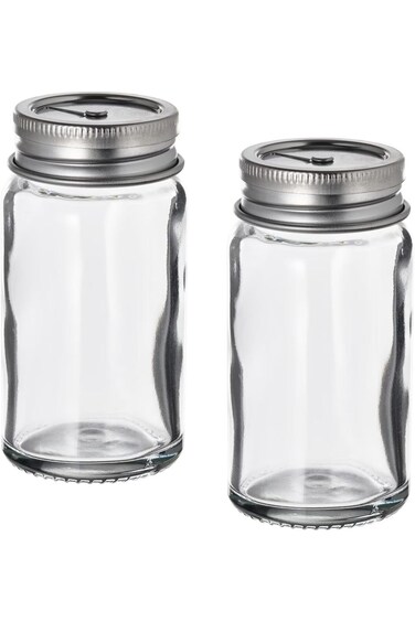 Glass and Stainless Steel Salt and Pepper Shakers Set, 8 cm, Clear