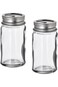 Glass and Stainless Steel Salt and Pepper Shakers Set, 8 cm, Clear