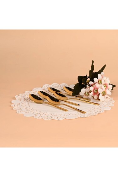 ملعقة متوسطة الحجم ذهبية اللون، 6 قطع، ذهبية اللون