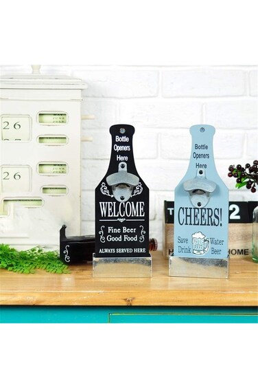 BROLEO Wall Mounted Bottle Opener Catcher, Ingenious Bottle Opener Gray for Bar (2)