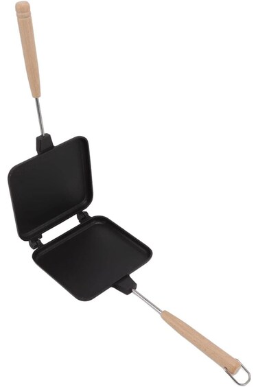 مقلاة رينجو مزدوجة الجوانب، صانعة إفطار من الألومنيوم، صانعة قلي غير لاصقة مع لوحين خشبيين قابلين للفصل