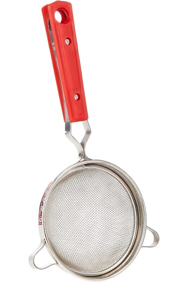 RAJ JUICE STRAINER WITH RED GRIP HANDLE, 13.5 CM, SILVER, RBJS05, Tea Strainer, Juice Strainer, Lim