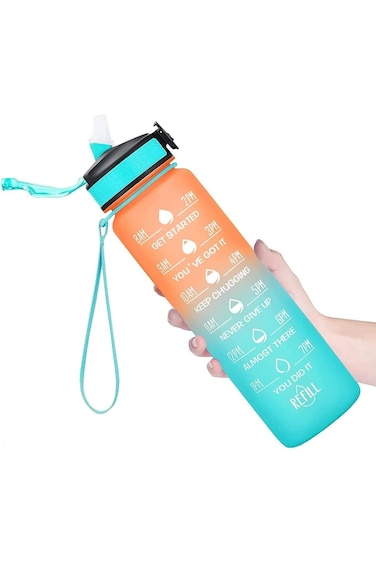 ZSS Saveit, Motivational water bottle with straw and time marker, 1Liter Plastic sports water bottl