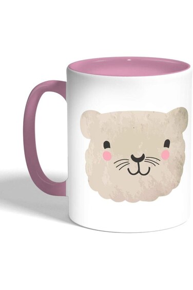 كوب قهوة مطبوع عليه صورة قطة سعيدة من ديكالاك، لون وردي