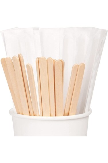 200 Pcs Disposable Wooden Coffee Stirrers Set, Individually Wrapped Bamboo Coffee Stirrers, Disposa