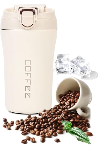 كوب قهوة للسفر من بلور فوكس، سعة 14 أونصة، معزول بالفراغ، مقاوم للانسكاب مع غطاء وقشة، كوب قابل لإعادة الاستخدام