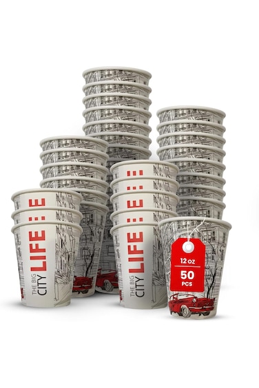 أكواب ورقية فاخرة من لينا ستار، ١٢ أونصة   عبوة من ٥٠ كوبًا للاستخدام مرة واحدة للمشروبات الساخنة والباردة   تصميم أنيق لحياة المدينة