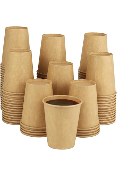 أكواب ورقية، عبوة من 100 كوب ورق كرافت سعة 8 أونصة، أكواب قهوة ورقية سعة 8 أونصة، أكواب ساخنة، أكواب قهوة ورقية