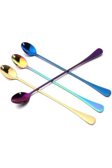 Long Handle Spoon 9.5-Inch Long Handle Ice Tea Spoons 4PCS Stainless Steel Iced Teaspoon for Mixing
