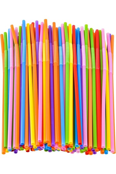 100 قطعة من مصاصات بلاستيكية مرنة، مصاصات ملونة قابلة للاستخدام مرة واحدة للحفلات، بطول إضافي 12.8 بوصة