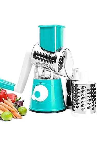 AGD Vegetable Slicer with Drum Grater 3 Interchangeable Blades for Different Cooking Options - Blue