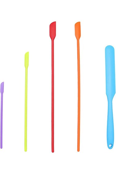 KASTWAVE 5 PCS Color Mini Thin Silicone Slim Spatulas Gadget Set, Small Jar Long Handle Skinny Make