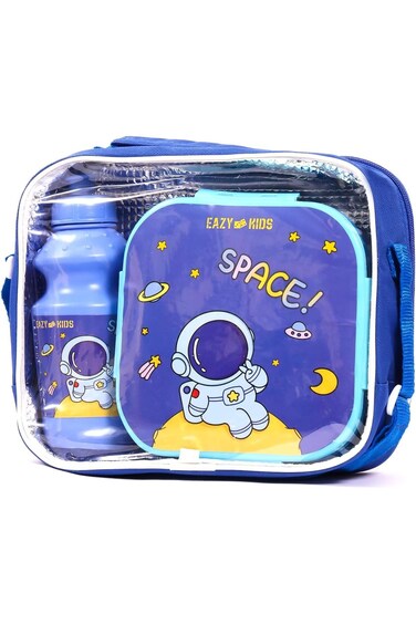 Eazy Kids Lunch Box and Water Bottle With Bag - Space Blue