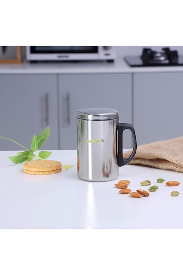 Royalford Stainless Steel Travel Mug Coffee With Handle &amp; Lid Friendly Leakproof Eco-Friendly ReUSa
