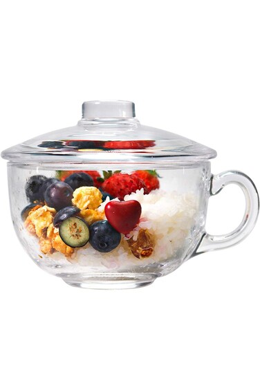 Clear Soup Bowls with Handle and Glass Lid 550ml 18 OZ, Microwave Round Cereal Mug Mixing Bowl Insu