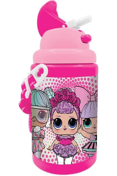 L.O.L Plastic Water Bottle with Straw and Strap for Kid, 450 ml Capacity, Pink