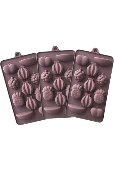 Food Grade Non Stick Chocolate Candy Molds, Fruit Shape Silicone Mold, for Candy, 3 Molds - Brown