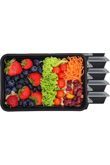 Alsaqer [5 Pack]Compartment Black Base with Lids Food Storage Container(32 oz) RE 32  Disposable Fo