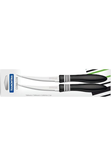 Tramontina Cor&amp;Cor 2 Pieces Tomato Knife Set with Stainless Steel Blade and Black Polypropylene Han