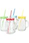 bizwiz Glass Mason Jar, Lid and Reusable Straw - 400ml, Set of 2, Multicolour
