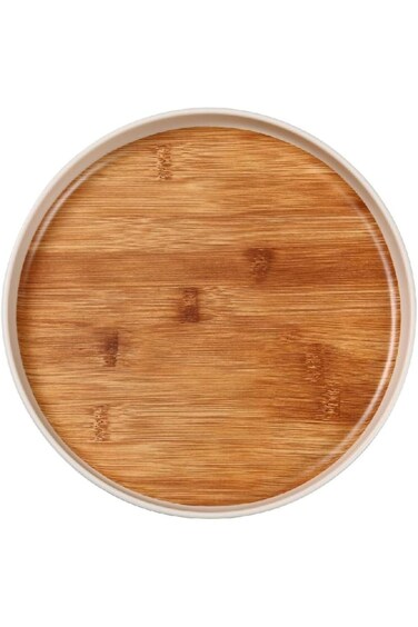 Felli Elegant Durable Round Melamine and Bamboo Dinner Plate Brown and White 25.4 x 2cm Y1K120124-P