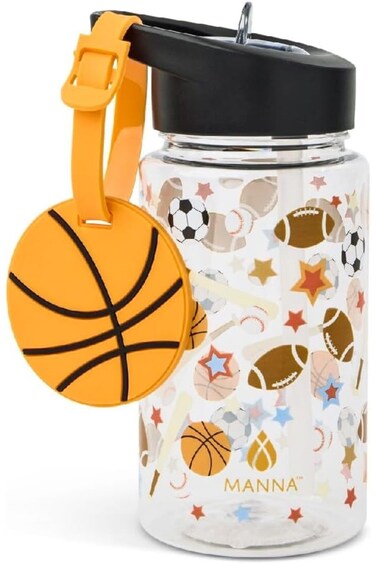 Manna Buddy Sport Themed Design Water Bottle with Strap Multicolor 15oz AC55350