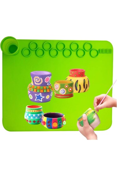 حصيرة سيليكون للحرف اليدوية، 23.6 بوصة × 15.7 بوصة، حصيرة سيليكون للرسم مع حامل أقلام قابل للطي وكوب تنظيف، غير قابلة للطي