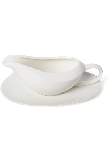 Squalo   Elegant Porcelain Sauce Bowl With A Plate - White - 0.8x10.5x17.8cm - 4482/4481