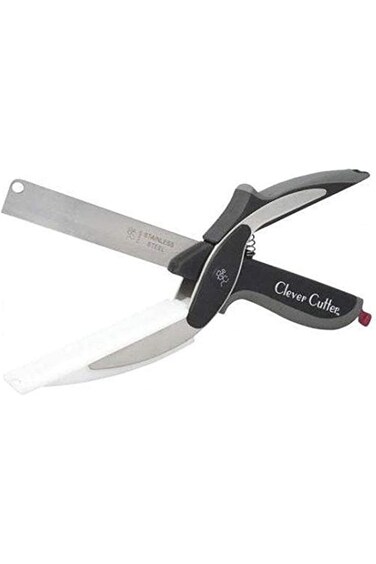 Clever Cutter 2 in 1 Stainless Steel Vegetable Kitchen Knife &amp; Cutting Board Scissors