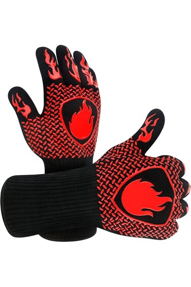 قفازات شواء SKY-TOUCH، قطعتان، قفازات فرن مقاومة للحريق مع أكمام طويلة، مقاومة للحرارة حتى 800 درجة مئوية، Du