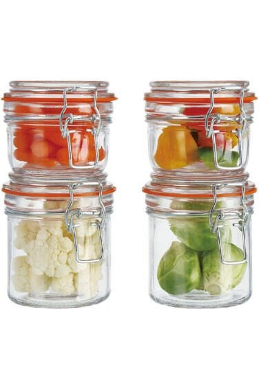 Parfait Modern Elegant 4-Piece Airtight Glass Jar Set with Lock Lid, 2 x 250 ml and 2 x 150 ml, Cle