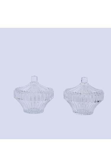 وعاء سكر زجاجي شفاف