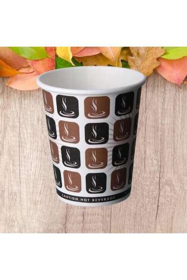 أكواب قهوة ورقية للاستخدام مرة واحدة، 8 أونصة، أكواب مشروبات ساخنة وباردة بتصميم قهوة، عبوة من 50 كوبًا