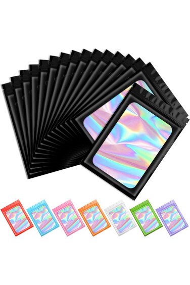 أكياس تغليف ثلاثية الأبعاد سوداء، 100 قطعة، أكياس شفافة قابلة لإعادة الإغلاق، أكياس رقائق معدنية لتخزين الطعام