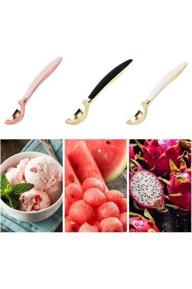 ملعقة آيس كريم فاخرة بمقبض مريح، 3 قطع من ملاعق الآيس كريم المعدنية للجيلاتو والسوربيه والطهي