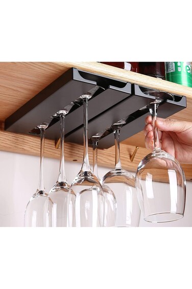 U HOOME Wine Glass Holder Under Shelf,Wine Glass Rack Under Cabinet,No Drill &amp; Screws for Kitchen,B