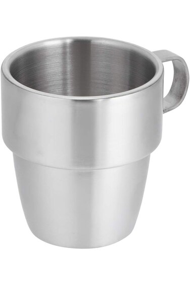 كوب قهوة من الفولاذ المقاوم للصدأ بمقبض، طبقة مزدوجة للمقهى المنزلي