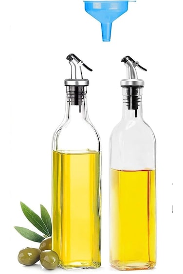 LYLYMYKHH زجاجة زيت زيتون زجاجية سعة 500 مل، موزع خل، عبوة من زجاجتين، موزع زيت