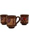 (3 pieces) Ceramic texture coffee pottery cup with Asoni Egyptian countryside design, various shapes, Nubian pottery design mug