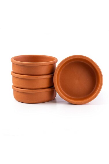 LUKSYOL Handmade Unglazed Clay Bowls: Authentic Terracotta Cooking Set - 4 Bowls (5.9 x 1.9 inches)