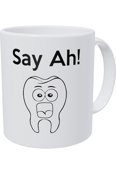 كوب قهوة مضحك سعة 330 مل يحمل عبارة "Wampumtuk Say Ah Dental" (طبيب أسنان)