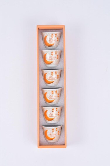 Arabic Coffee Cups Set of 6 Assorted Ramadan Designs   Hospitality Cups (White)