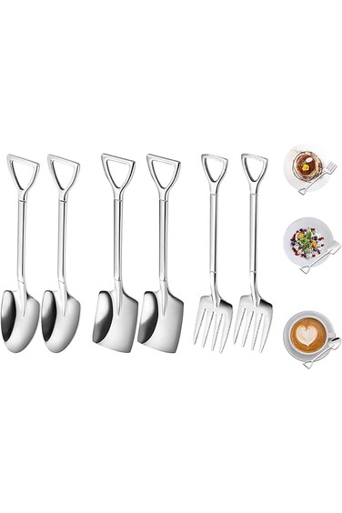 YelaJoy 6PCS Spatula Spoon Fork Set,Stainless Steel Coffee Spoon,Latte Coffee Spoon,Ice Cream Scoop