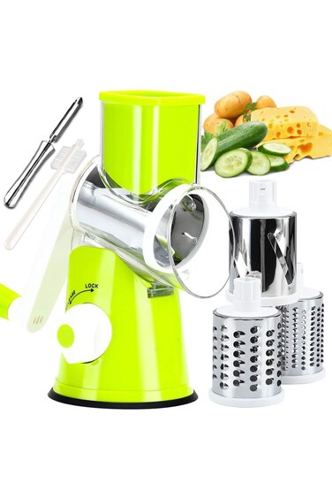 مبشرة الجبن الدوارة اليدوية من KEOUKE - قطاعة الخضار، مفرمة المكسرات، مع قاعدة من الفولاذ المقاوم للصدأ